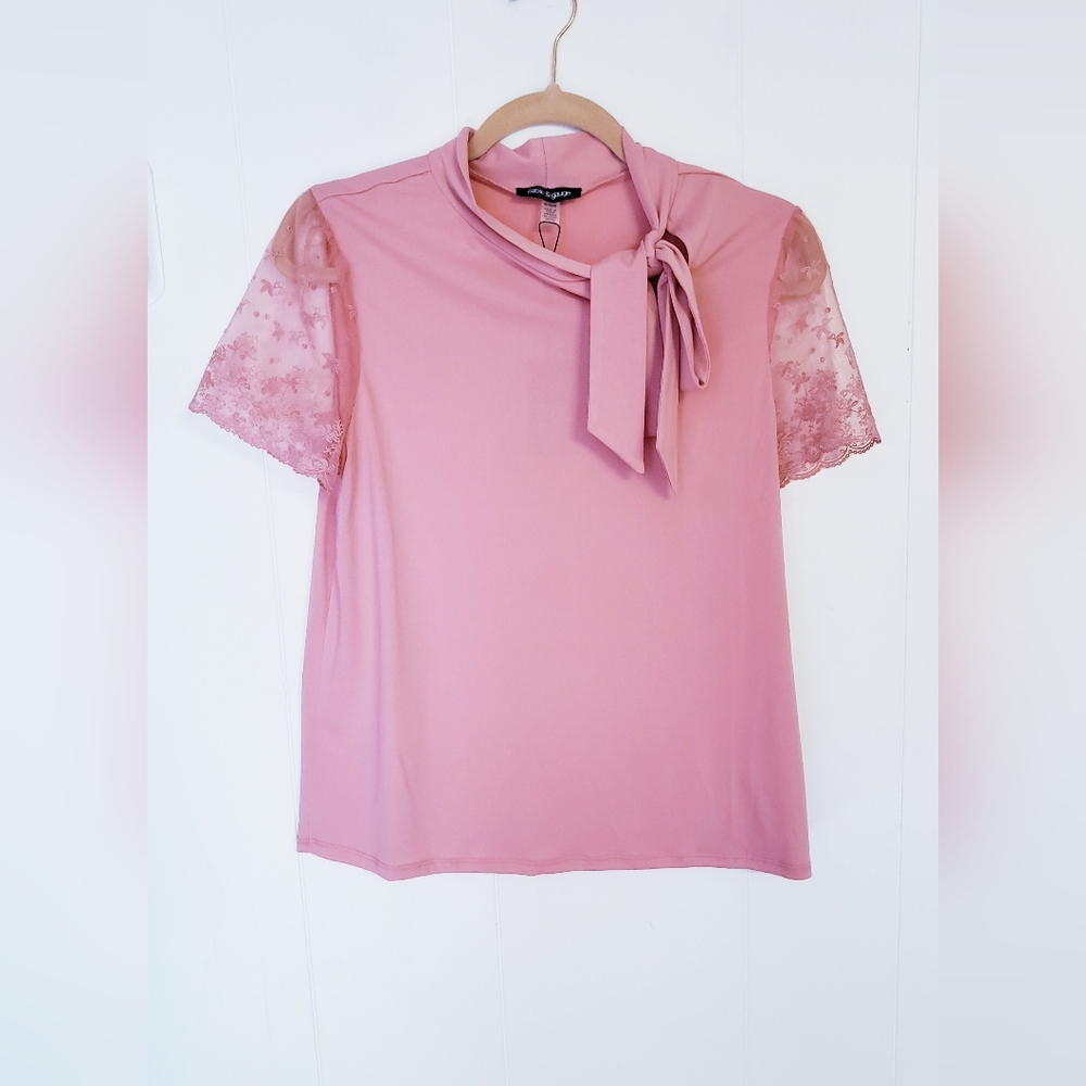 Cable & Gauge Bow Tie Mock Neck Top